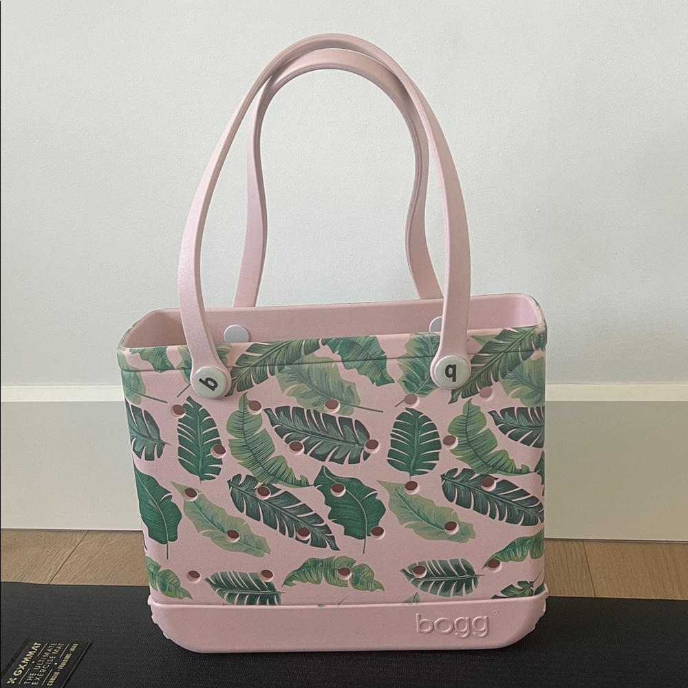 Bogg Bag  Pink and Green Leaf Print Bag